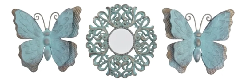 SET DECORATIVO PARED 3 PIEZAS DISEÑO CALADO MARIPOSAS JHN - 1