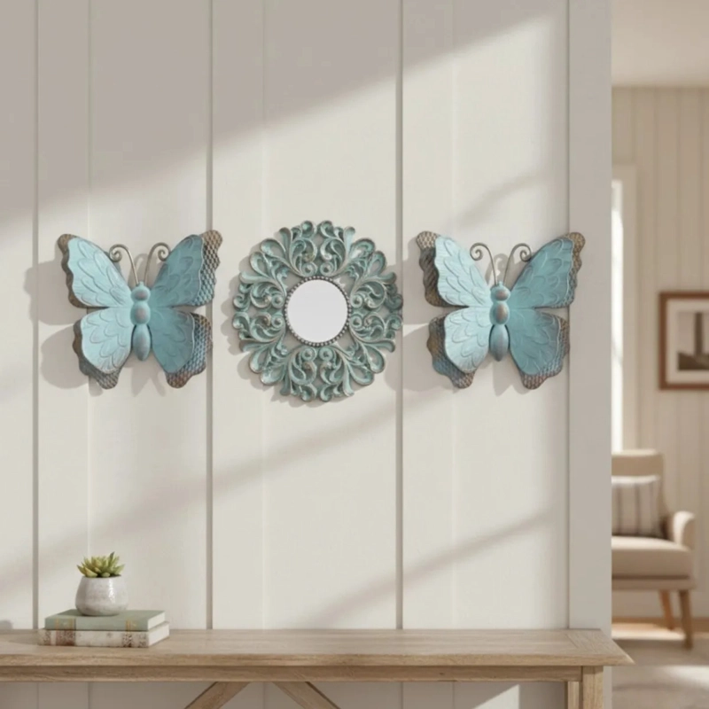 SET DECORATIVO PARED 3 PIEZAS DISEÑO CALADO MARIPOSAS JHN - 2
