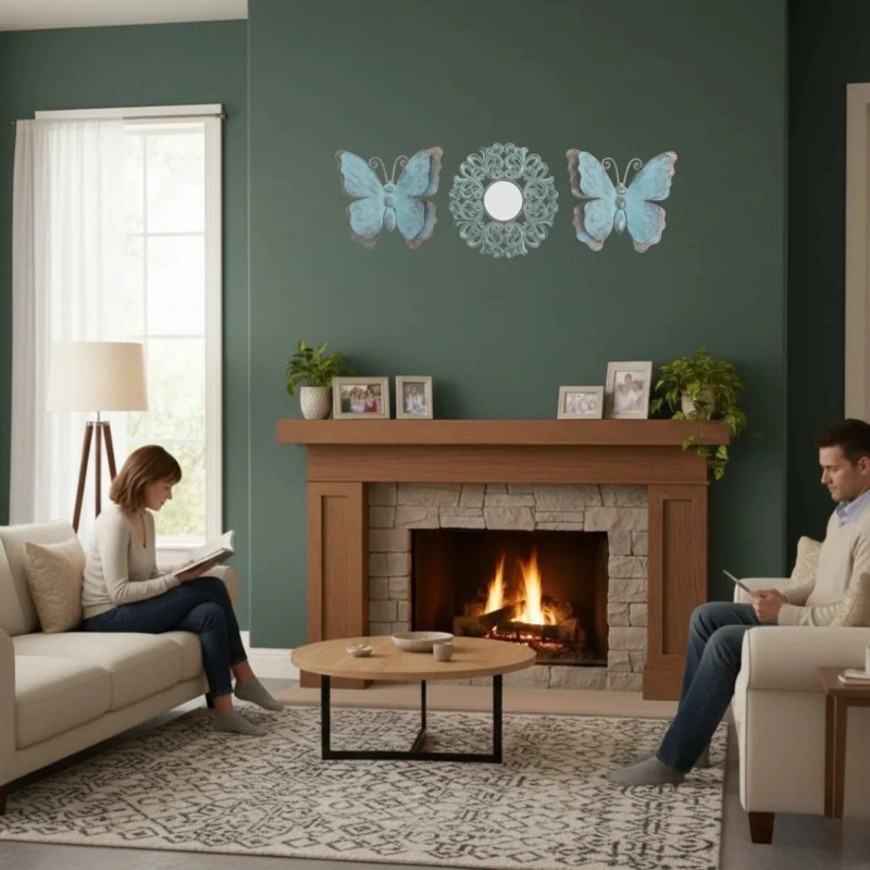 SET DECORATIVO PARED 3 PIEZAS DISEÑO CALADO MARIPOSAS JHN - 5