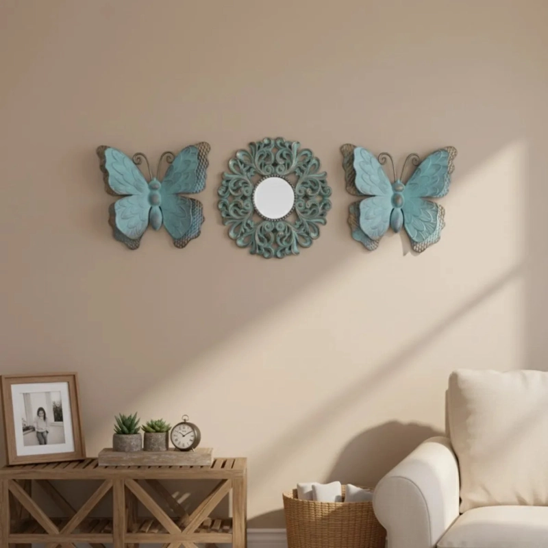 SET DECORATIVO PARED 3 PIEZAS DISEÑO CALADO MARIPOSAS JHN - 7
