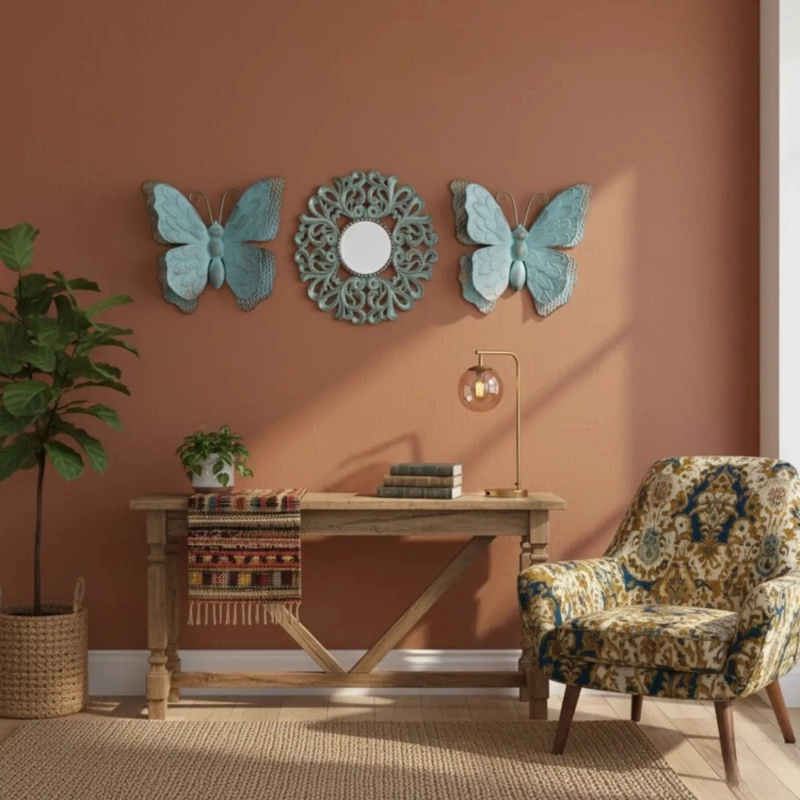 SET DECORATIVO PARED 3 PIEZAS DISEÑO CALADO MARIPOSAS JHN - 9