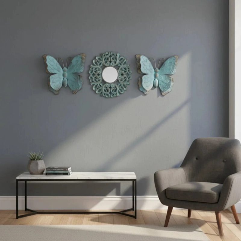 SET DECORATIVO PARED 3 PIEZAS DISEÑO CALADO MARIPOSAS JHN - 10