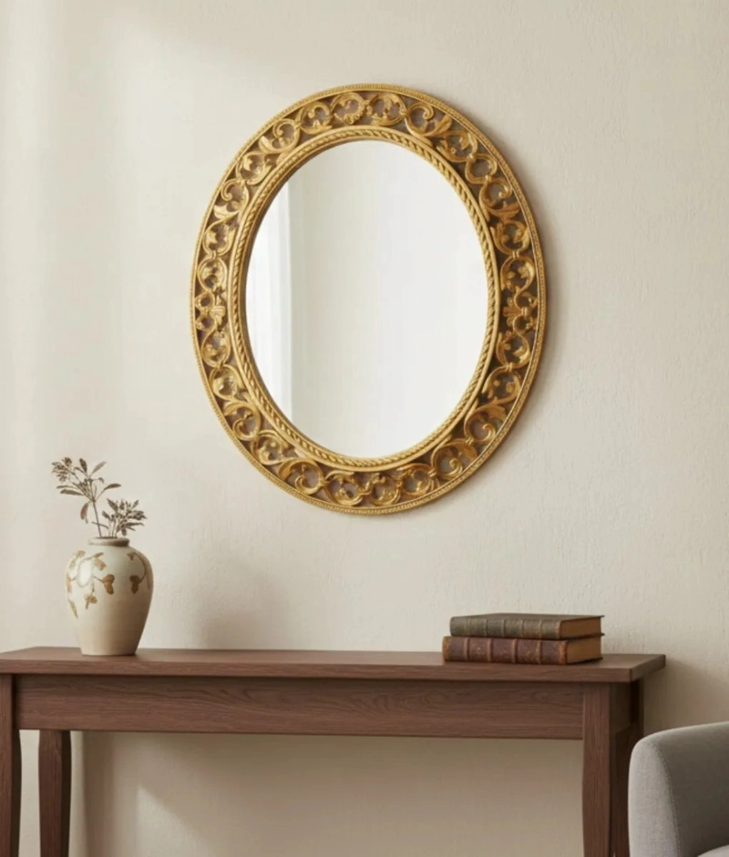 ESPEJO PARED OVALADO ESTILO BARROCO RELIEVE LIGERO JHN - 7