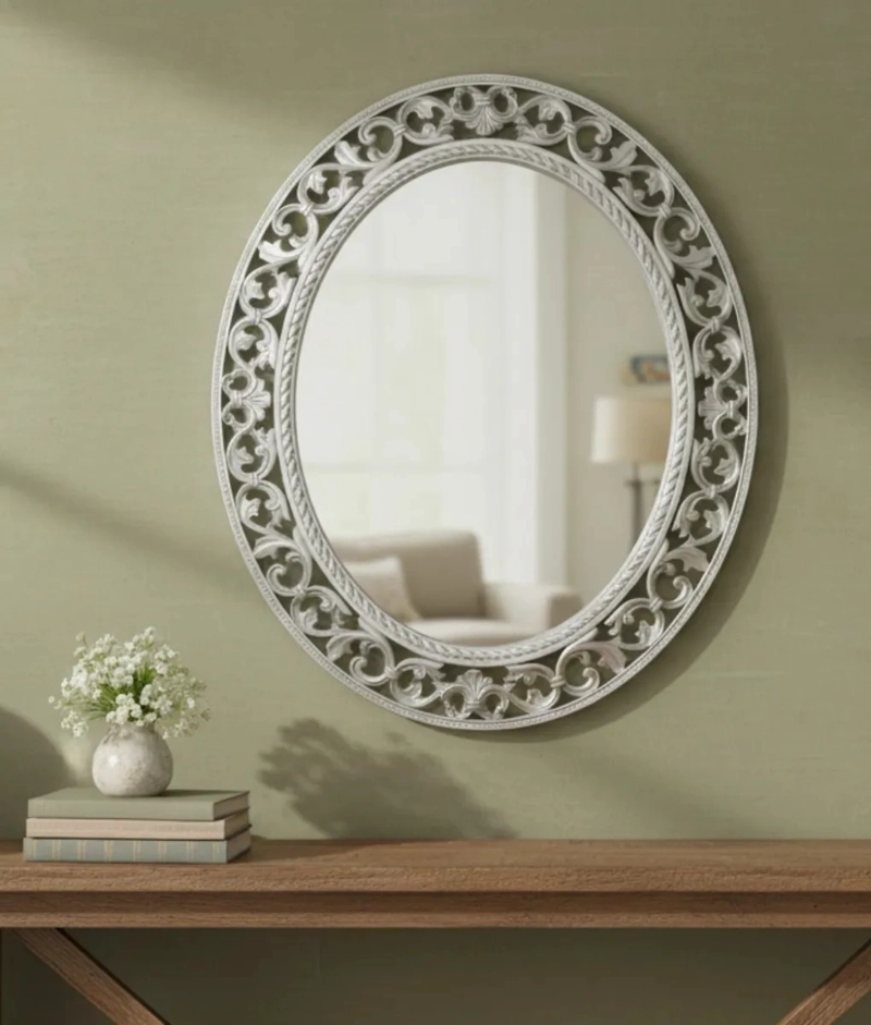 ESPEJO PARED OVALADO ESTILO BARROCO RELIEVE LIGERO JHN - 8