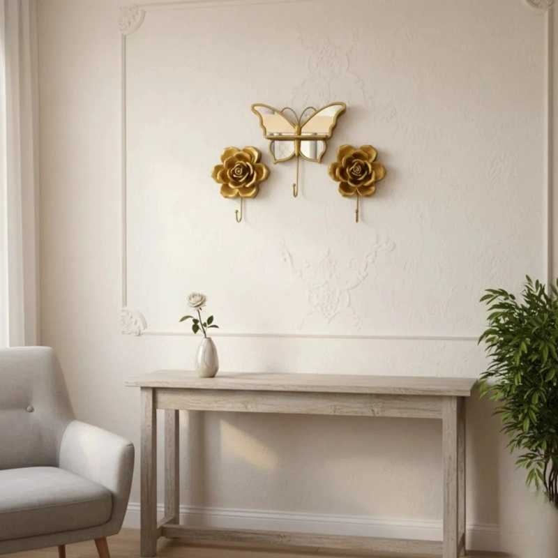 SET 3 PERCHERO DECORATIVO PARED GANCHO MARIPOSA ROSA JHN - 6