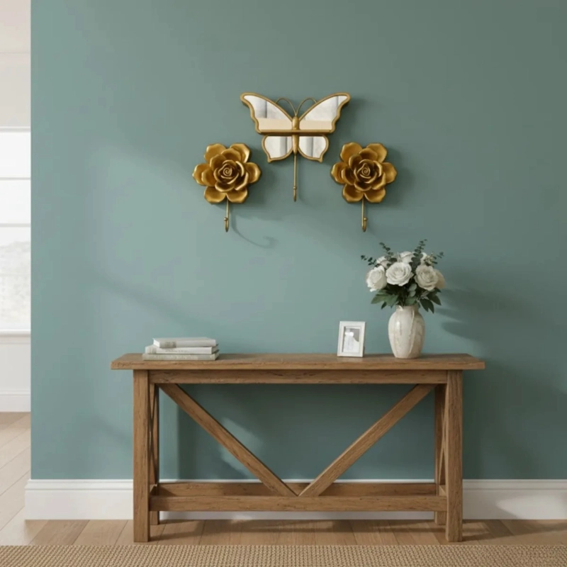 SET 3 PERCHERO DECORATIVO PARED GANCHO MARIPOSA ROSA JHN - 7