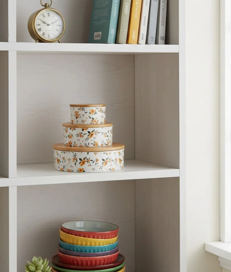 SET 3 CONTENEDORES TAPA BAMBU DISEÑO FLORAL VINTAGE JHN - 6