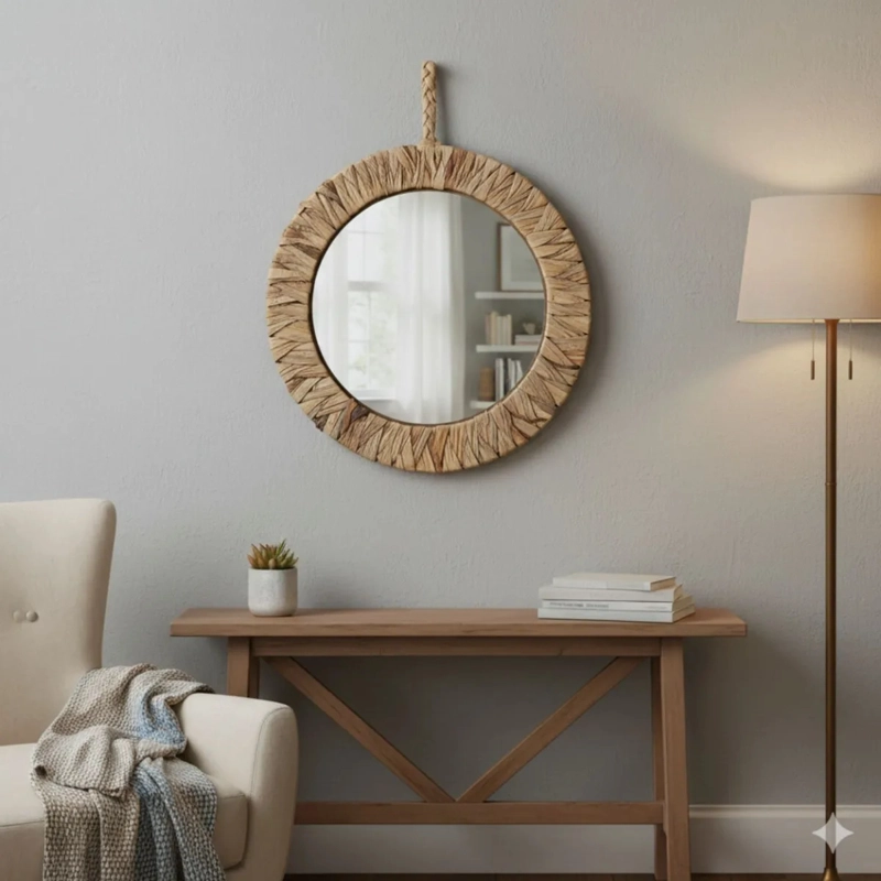 ESPEJO DECORATIVO PARED ESTILO BOHO EFECTO FIBRA TEJIDA JHN - 2