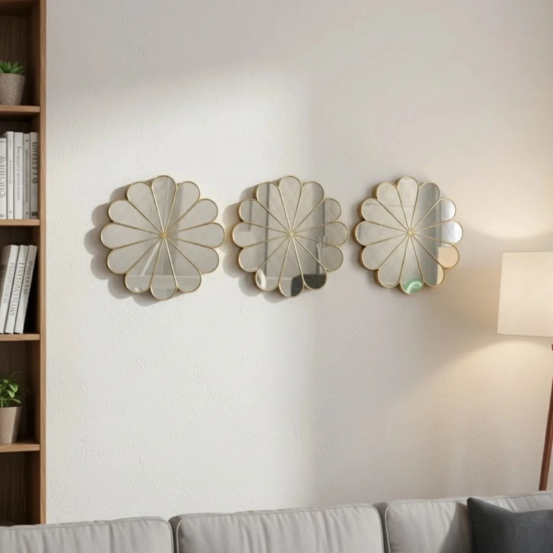 SET 3 ESPEJO DECORATIVO PARED ADORNO FORMA FLOR MODERNA JHN - 7