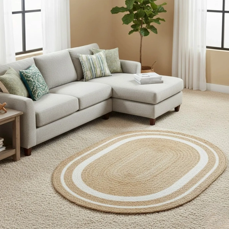 ALFOMBRA OVALADA TRENZADA DISEÑO NATURAL MINIMALISTA AJ - 5
