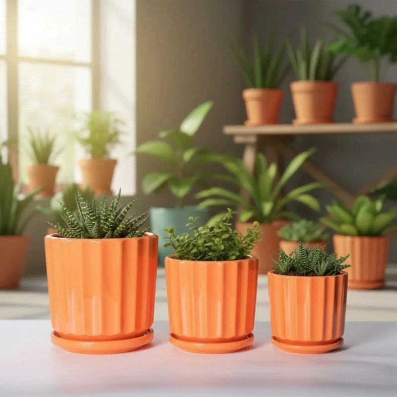 SET 3 MACETAS DECORATIVAS DISEÑO CANALES VERTICALES AJ - 6