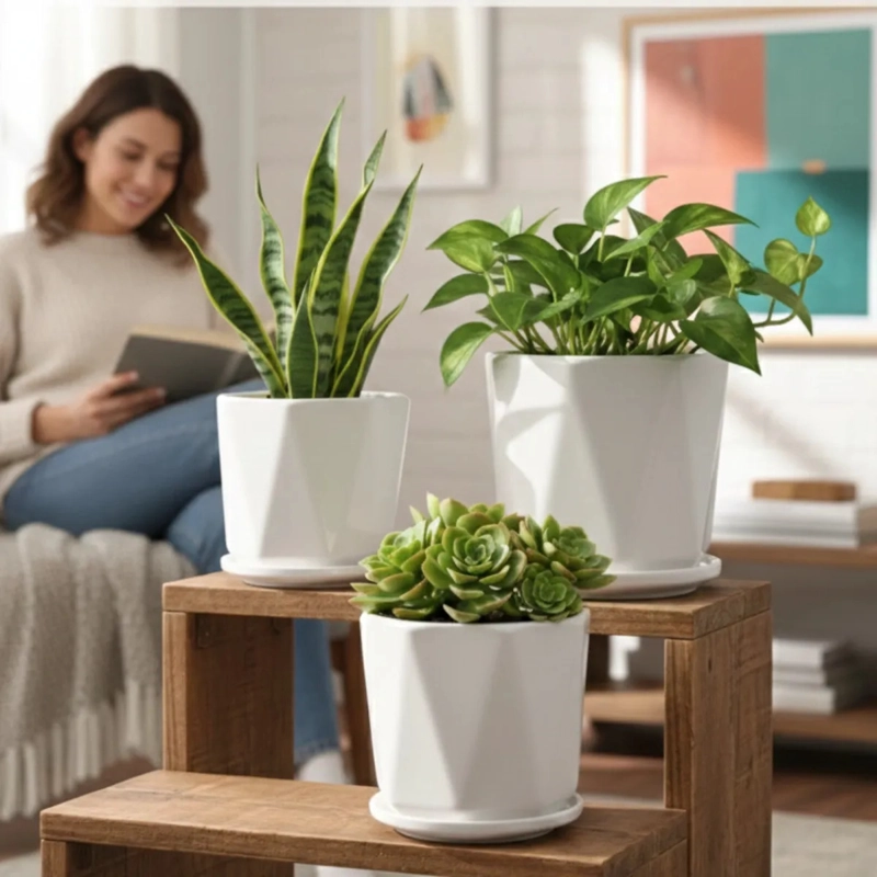 SET 3 MACETAS DECORATIVAS ESTILO GEOME TRICO CENTRO MESA AJ - 4
