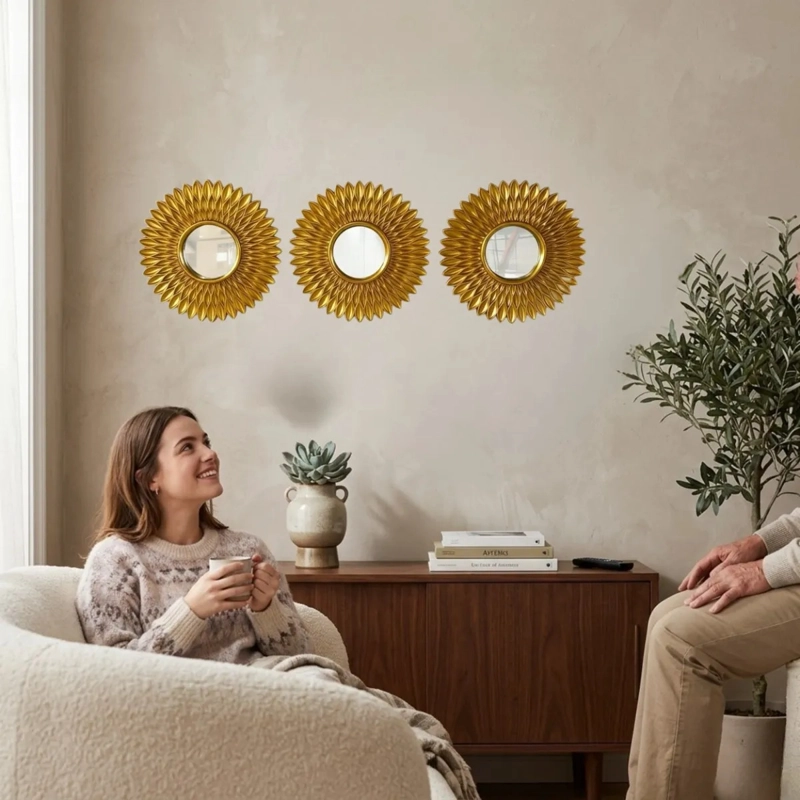 SET 3 ESPEJOS DECORATIVOS SOL PARED MODERNOS MOSAICO ALJ - 3