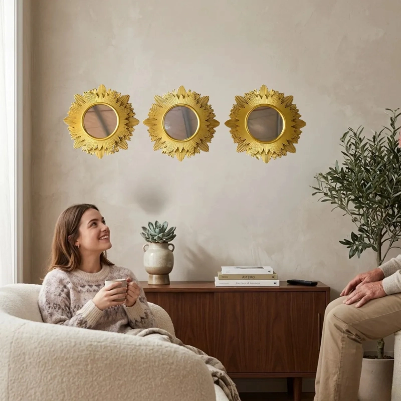 SET 3 ESPEJOS DECORATIVOS PARED SOL VANGUARDIA ELEGANTES ALJ - 3