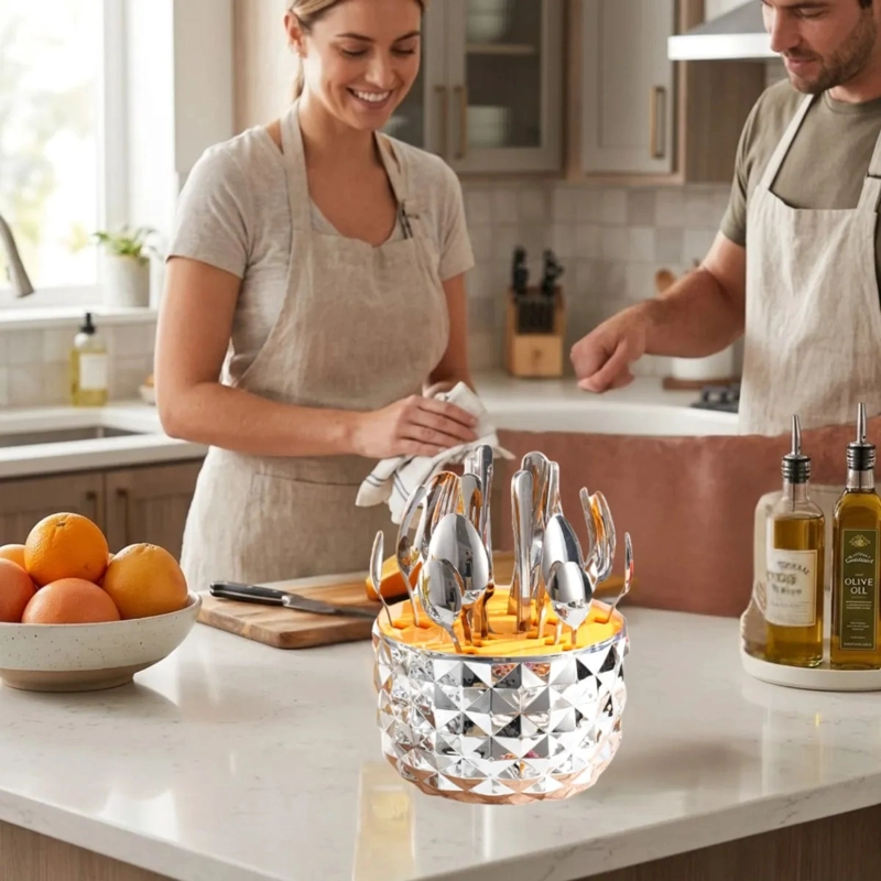 ORGANIZADOR CUBIERTOS ELEGANTE TAPA PIÑA MESA DECORACION ALJ - 4