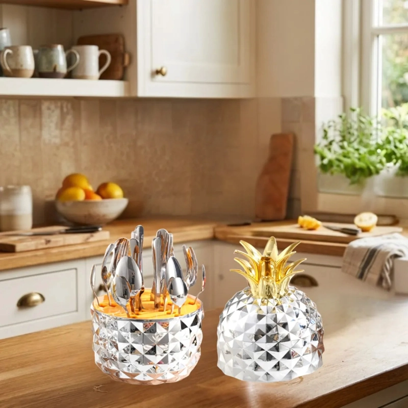 ORGANIZADOR CUBIERTOS ELEGANTE TAPA PIÑA MESA DECORACION ALJ - 7