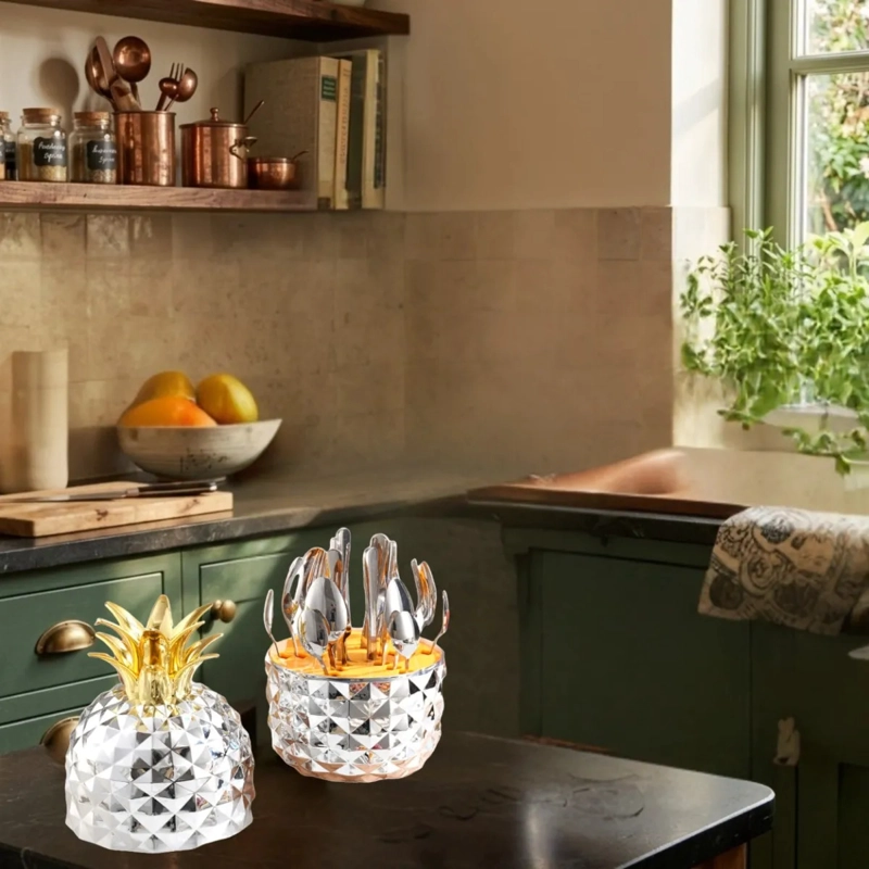 ORGANIZADOR CUBIERTOS ELEGANTE TAPA PIÑA MESA DECORACION ALJ - 9