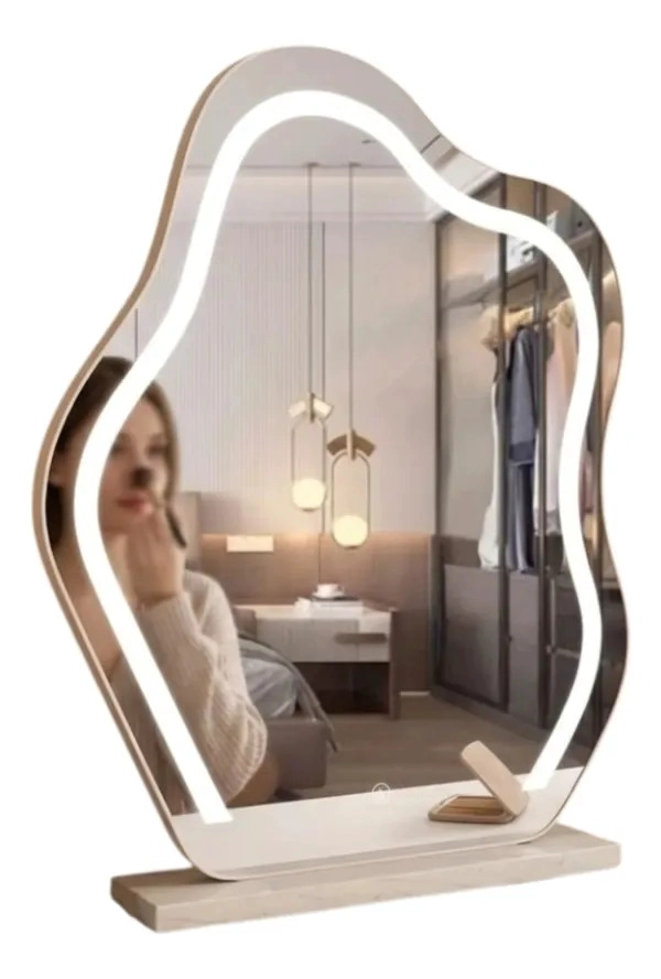ESPEJO MESA ORGANICO LUZ LED TACTIL TOCADOR MAQUILLAJE ALJ - 2