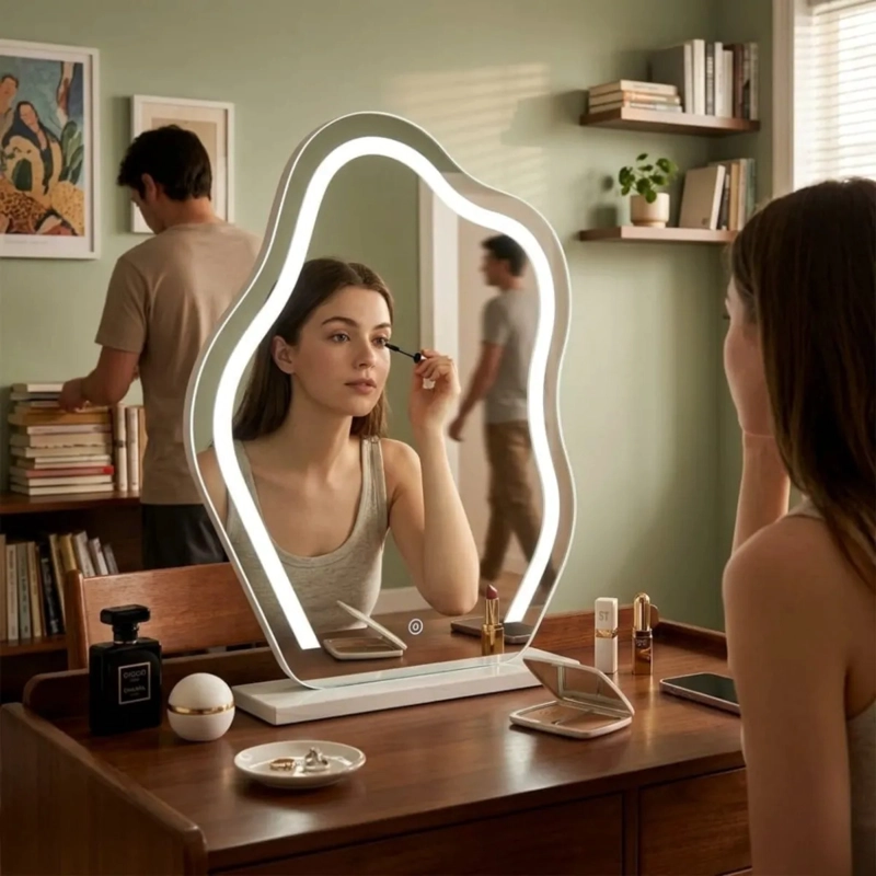 ESPEJO MESA ORGANICO LUZ LED TACTIL TOCADOR MAQUILLAJE ALJ - 9