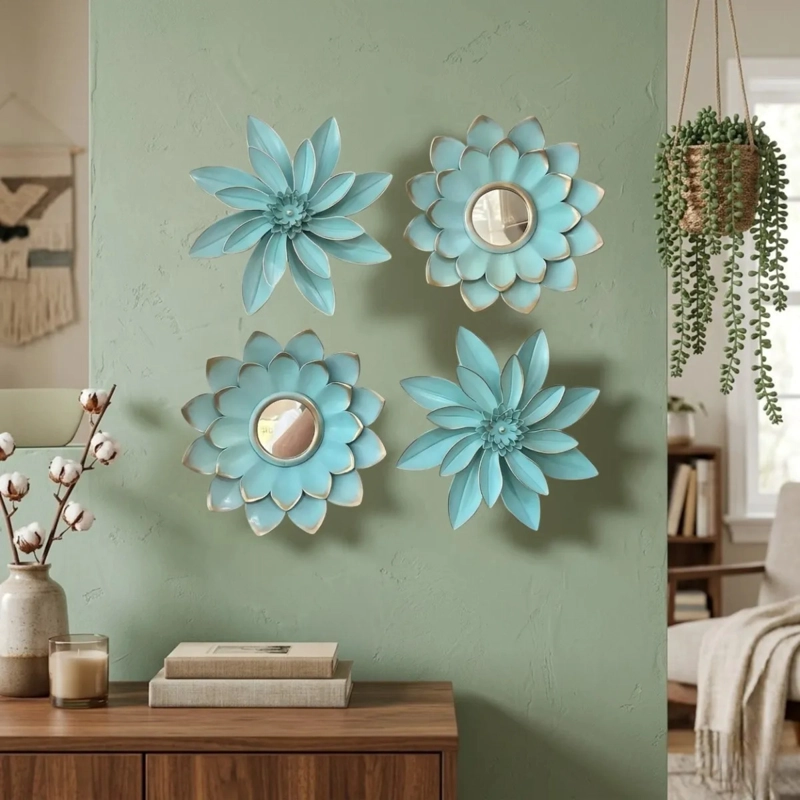 SET 2 ESPEJOS DECORATIVO CUADRO PARED BOTANICO FLORES ALJ - 10