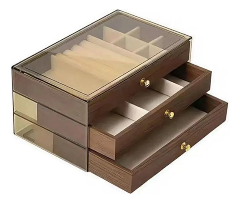 JOYERO MADERA NOGAL 3 CAPAS ORGANIZADOR TERCIOPELO MV - 1