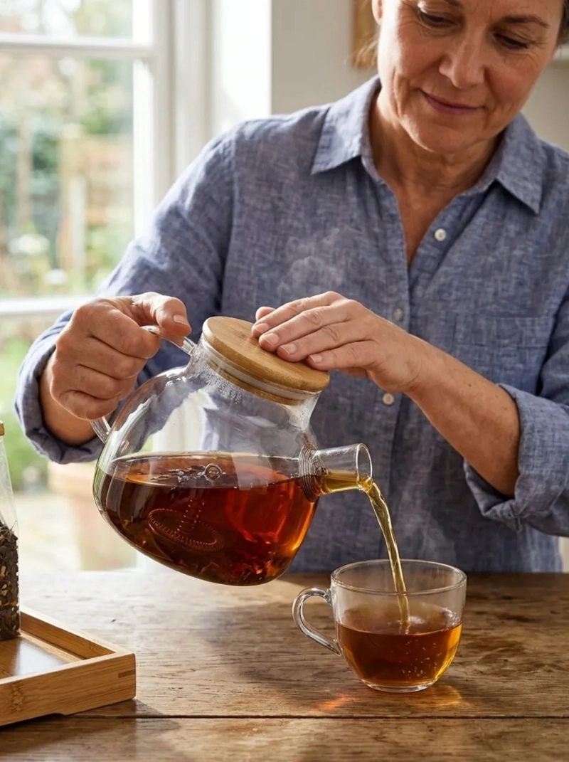 TETERA VIDRIO BOROSILICATO 1LITRO TAPA BAMBU INFUSOR MV - 4
