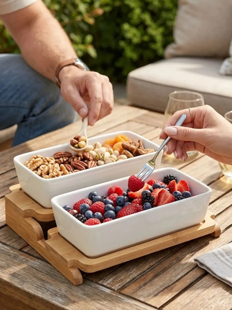 BANDEJA ESCALONADA CERAMICA 2 NIVELES BAMBU APERITIVOS MV - 3