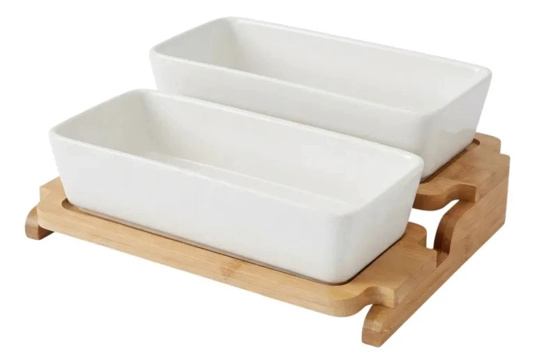 BANDEJA ESCALONADA CERAMICA 2 NIVELES BAMBU APERITIVOS MV - 8