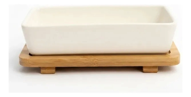 RECIPIENTE RECTANGULAR CERAMICA BASE BAMBU APERITIVOS MV - 1