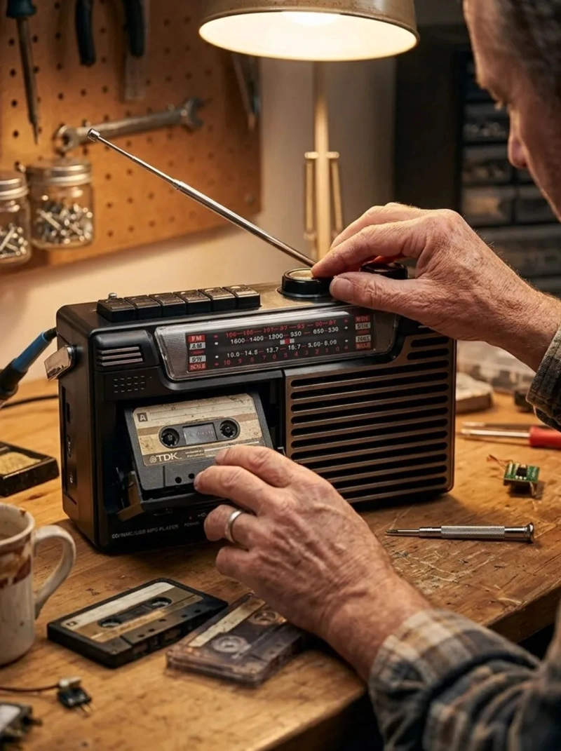 RADIO GRABADORA CASETTE PORTATIL RETRO USB SD AM/FM/SW MV - 6