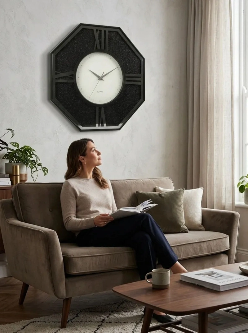 RELOJ PARED DECORATIVO ESTILO CLASICO HOGAR OCTAGONAL MV - 3