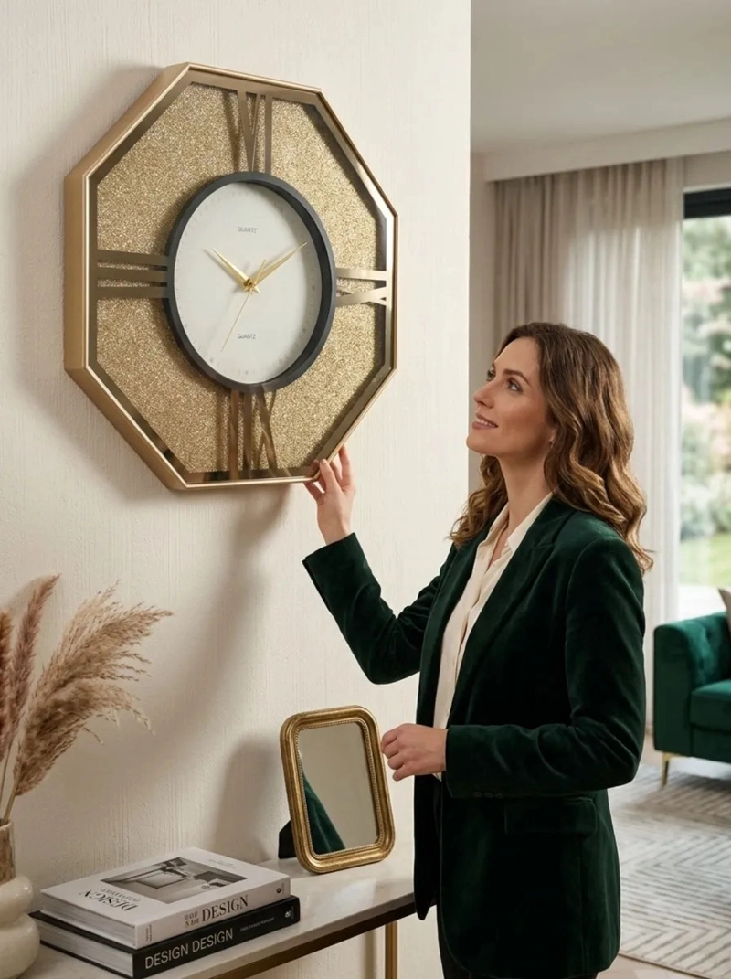 RELOJ PARED DECORATIVO ESTILO CLASICO HOGAR OCTAGONAL MV - 5