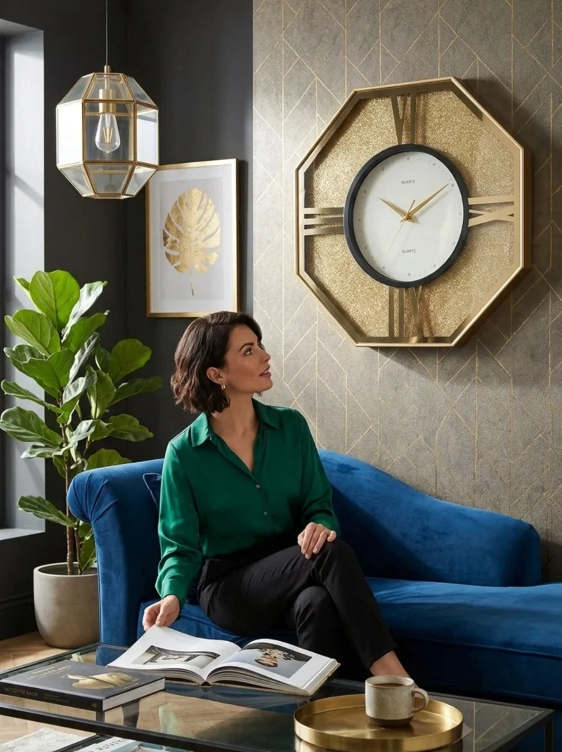 RELOJ PARED DECORATIVO ESTILO CLASICO HOGAR OCTAGONAL MV - 6