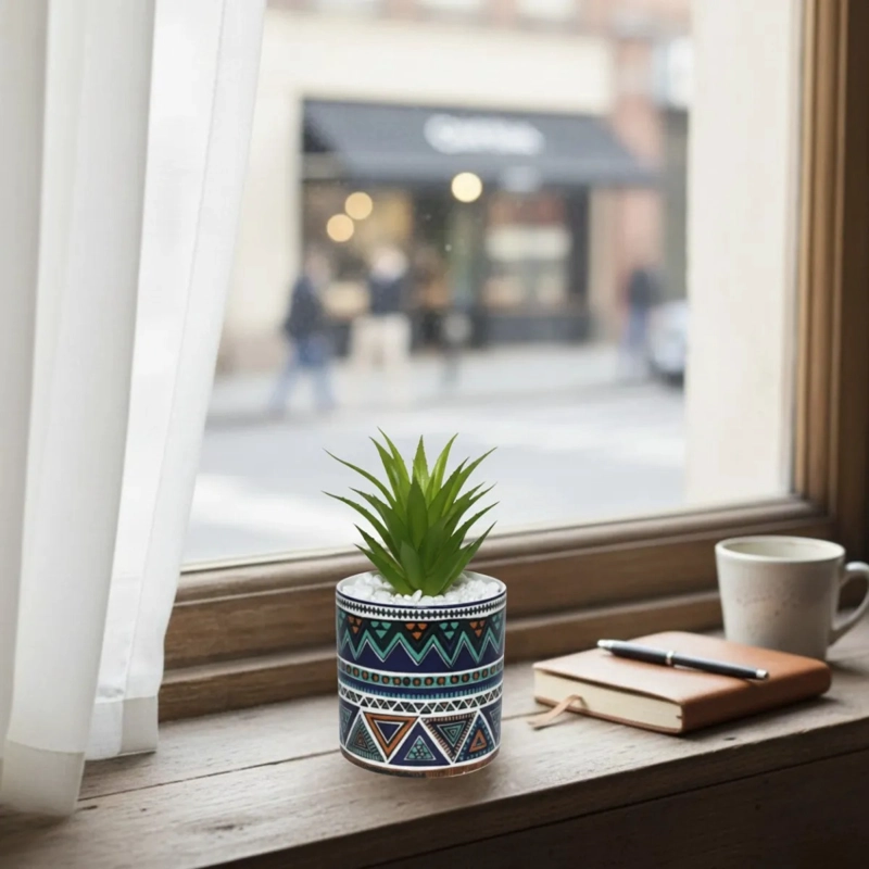 MACETA ARTIFICIAL DECORATIVA ETNICA PLANTA SUCULENTA ALJ - 5