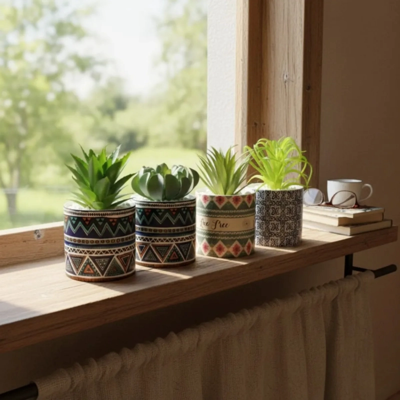 MACETA ARTIFICIAL DECORATIVA ETNICA PLANTA SUCULENTA ALJ - 7
