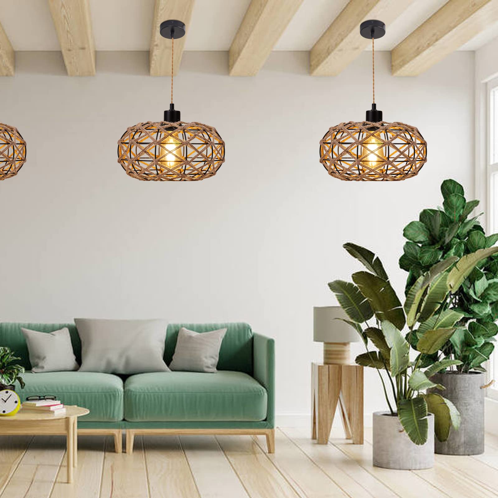 LAMPARA COLGANTE ENCHUFE ESTILO BOHEMIO TEJIDA HOGAR RONDON - 5