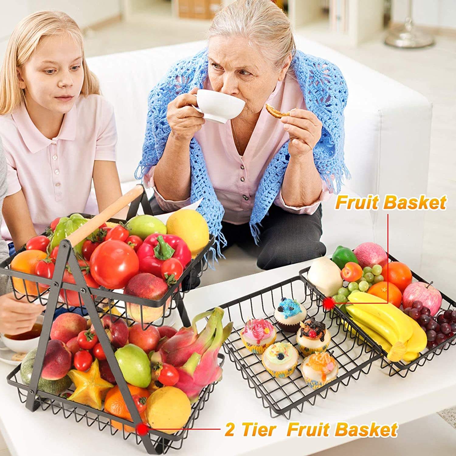 CESTA 2 NIVEL FRUTA SOPORTE CUENCO BANDEJA MOSTRADOR RONDON - 4