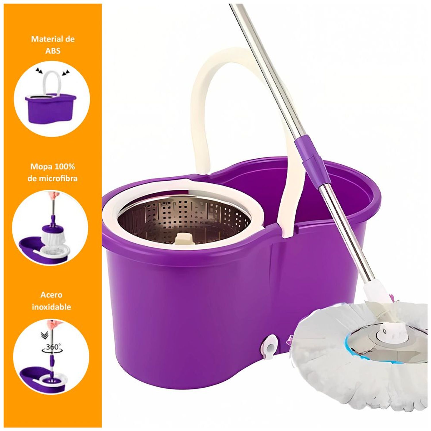 FREGONA GIRATORIA AUTOMATICA CUBO PRESION TRAPEAR RONDON - 4