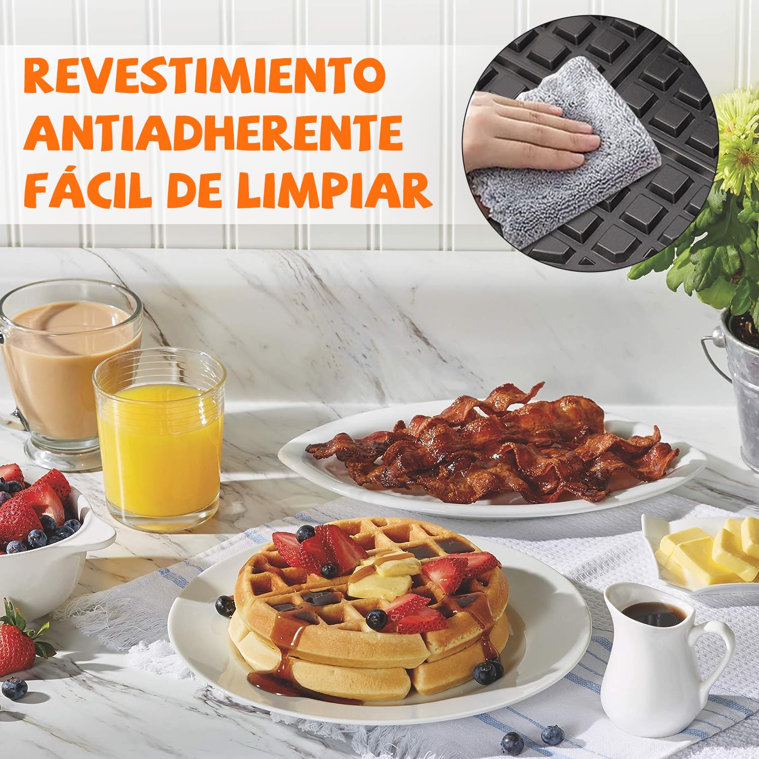 MÁQUINA WAFFLES DOBLE PLANCHA ANTIADHERENTE APERITIVO RONDON - 4