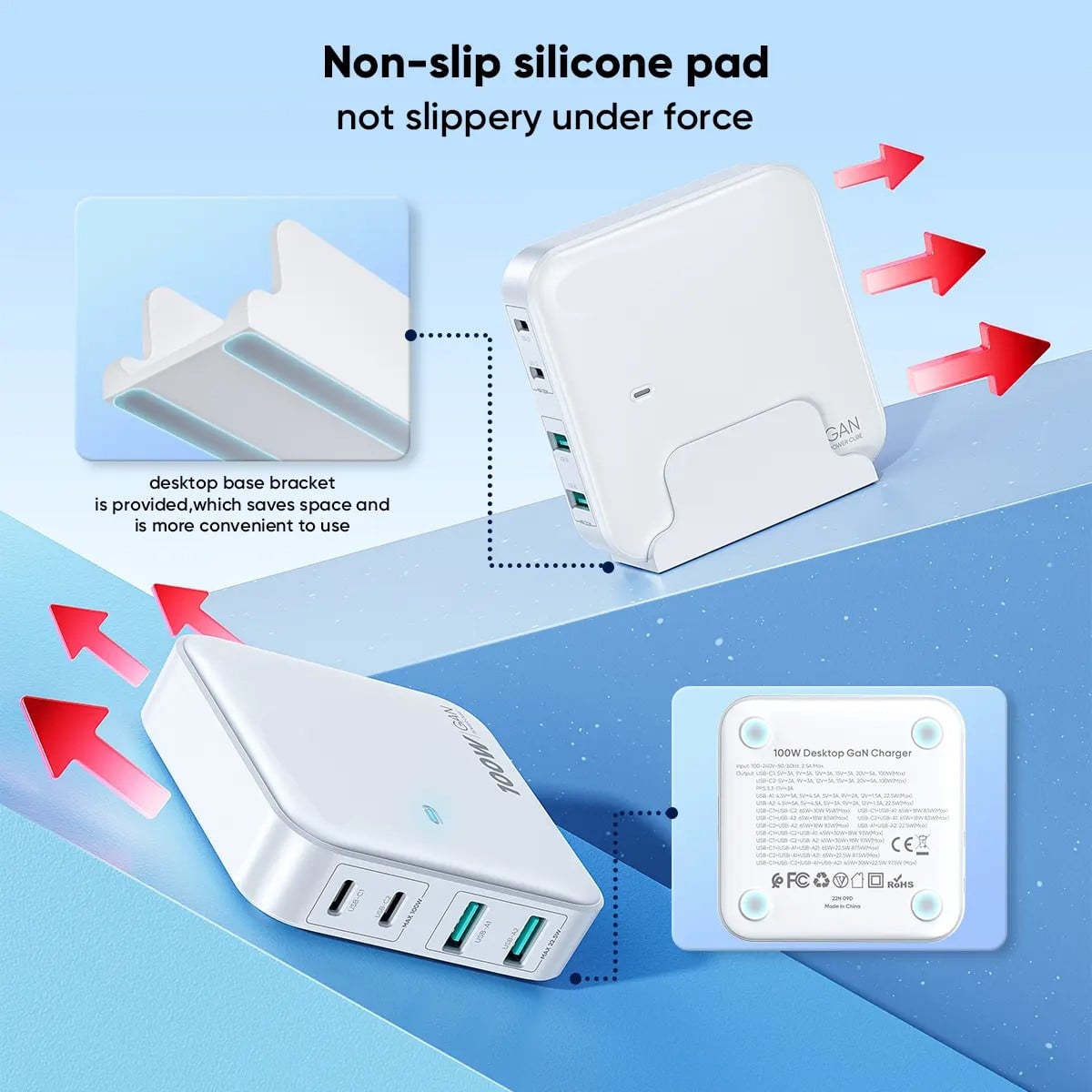 CARGADOR USB C ESTACIÓN CARGA USB 4 PUERTOS PORTATIL RONDON - 2
