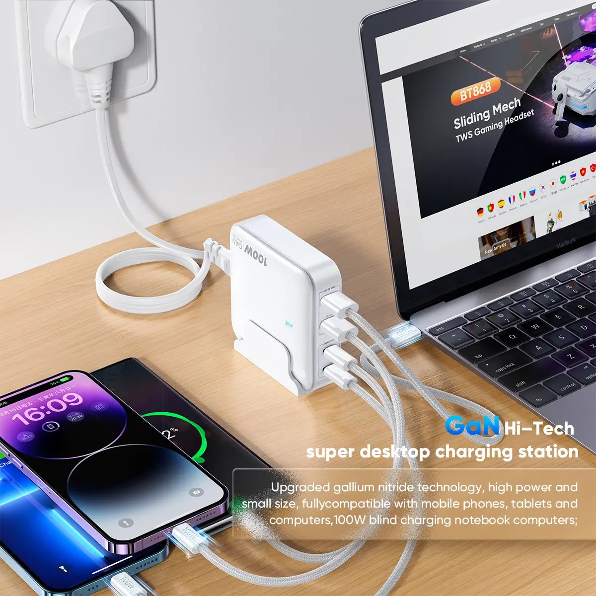 CARGADOR USB C ESTACIÓN CARGA USB 4 PUERTOS PORTATIL RONDON - 5