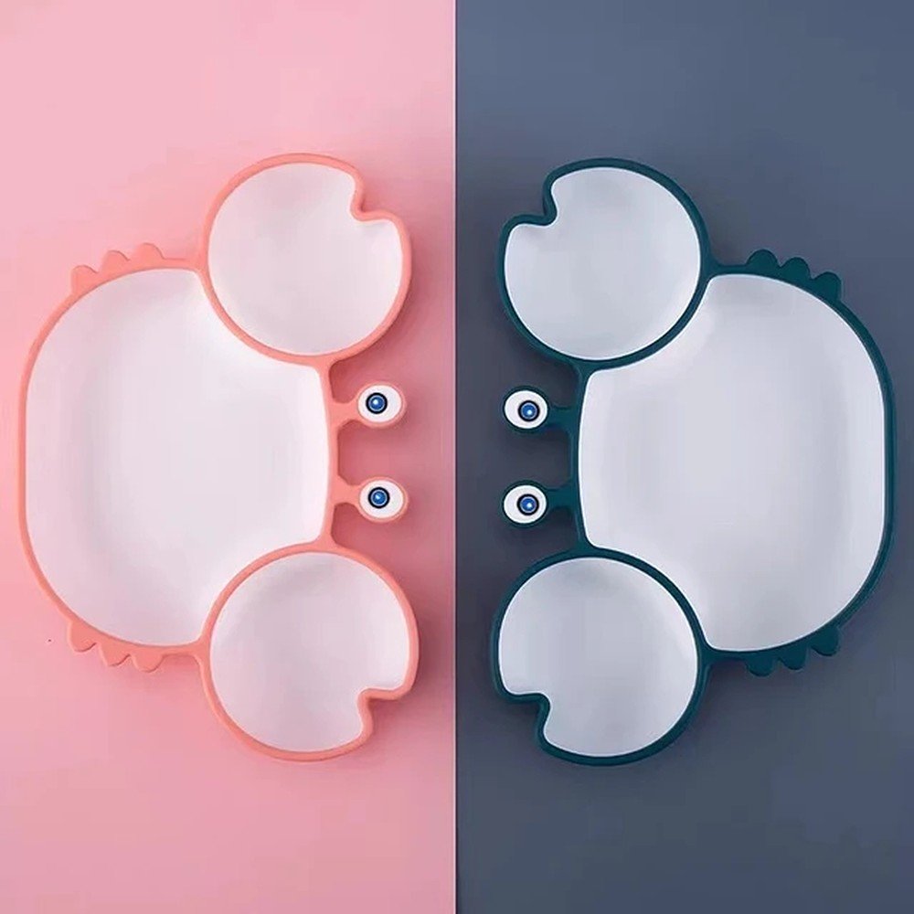 PLATO MODERN BABY ALIMENTAR BEBÉ CANGREJO COMIDA ANTIDESLIZANTE RONDON MULTICOLOR - 1