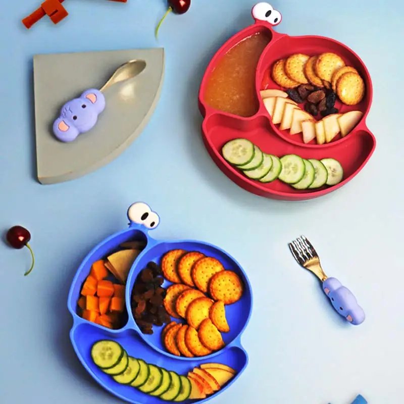 PLATO MODERN BABY BEBÉS ANTIDESLIZANTE SILICONA VENTOSA CARACOL RONDON MULTICOLOR - 3