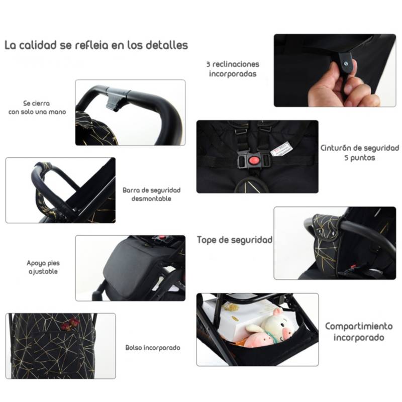COCHE PASEO ULTRA COMPACTO BEBE PLEGABLE AJUSTABLE RONDON - 9