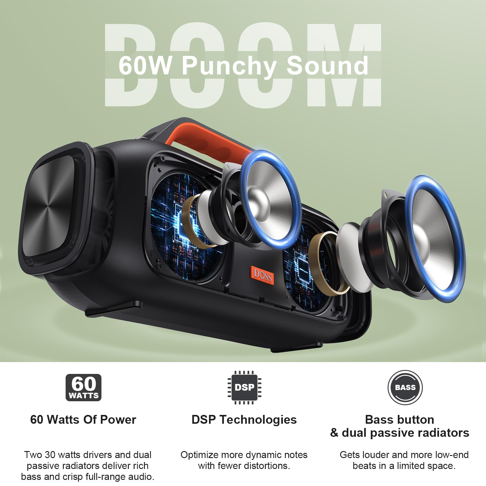 PARLANTE BLUETOOTH 100HC PORTATIL AUDIO CALIDAD MUSICA RONDON - 6