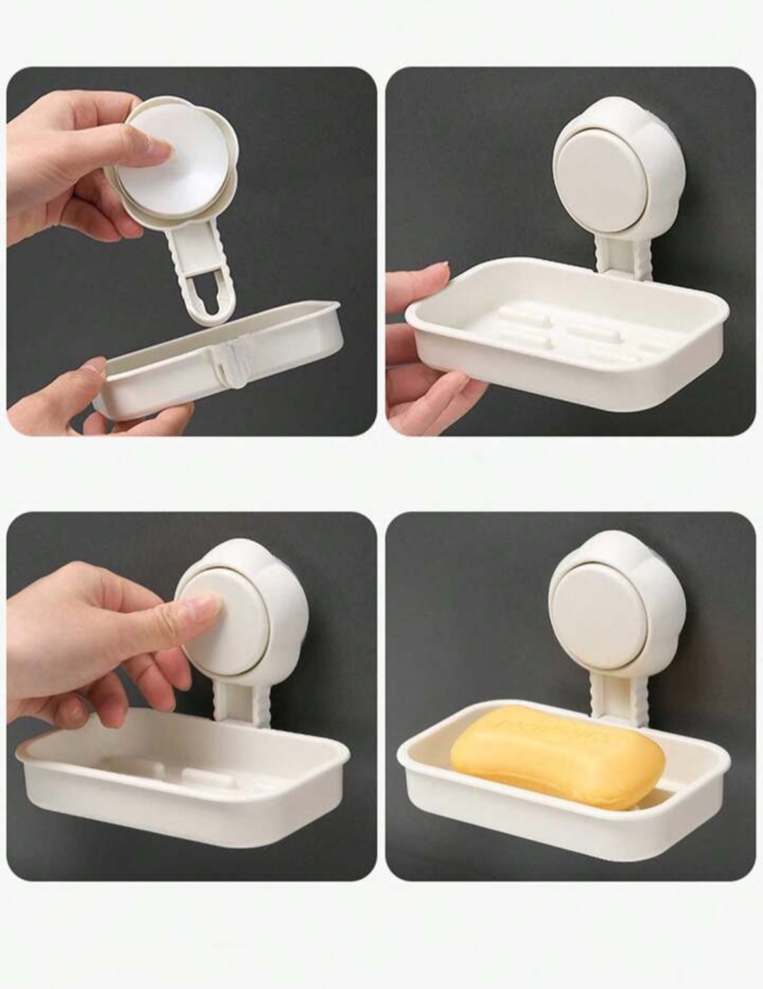 JABONERA PAKEWAY SOPORTE JABÓN VENTOSA MONTADA CAJA BAÑO RONDON - 4