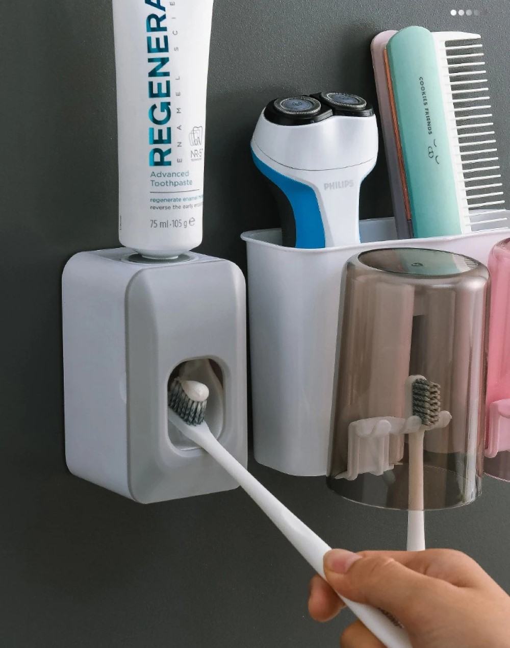 SOPORTE CEPILLO DIENTES PARED DISPENSADOR BAÑO RONDON - 5
