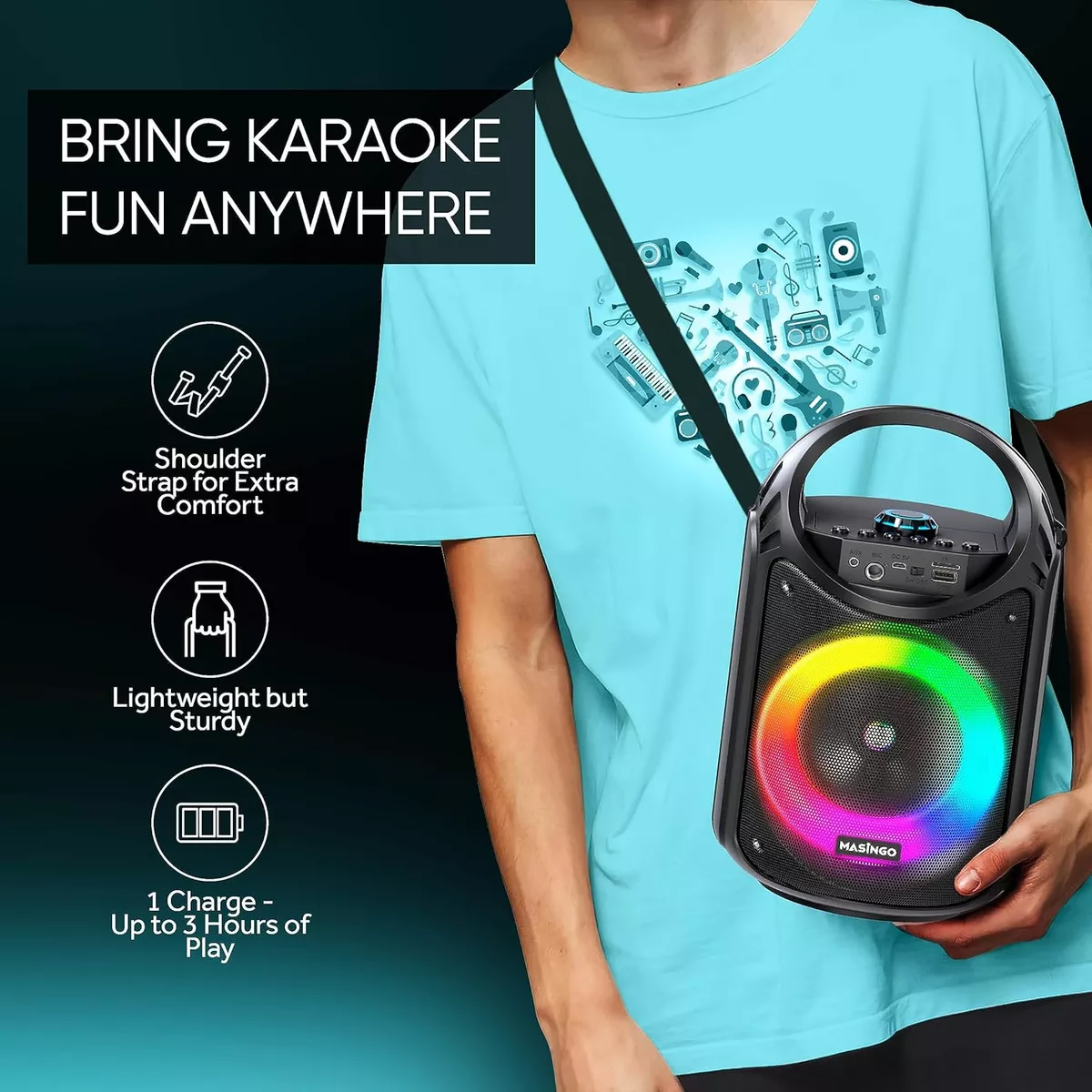 PARLANTE PORTATIL BLUETOOTH INALÁMBRICO KARAOKE RONDON - 5