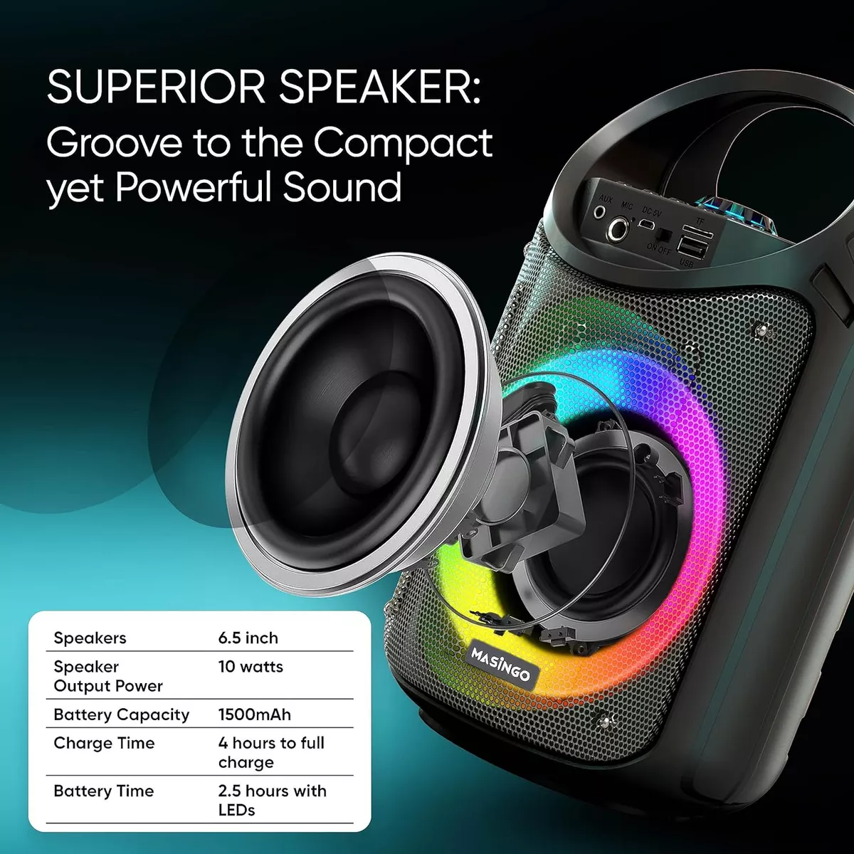 PARLANTE PORTATIL BLUETOOTH INALÁMBRICO KARAOKE RONDON - 7