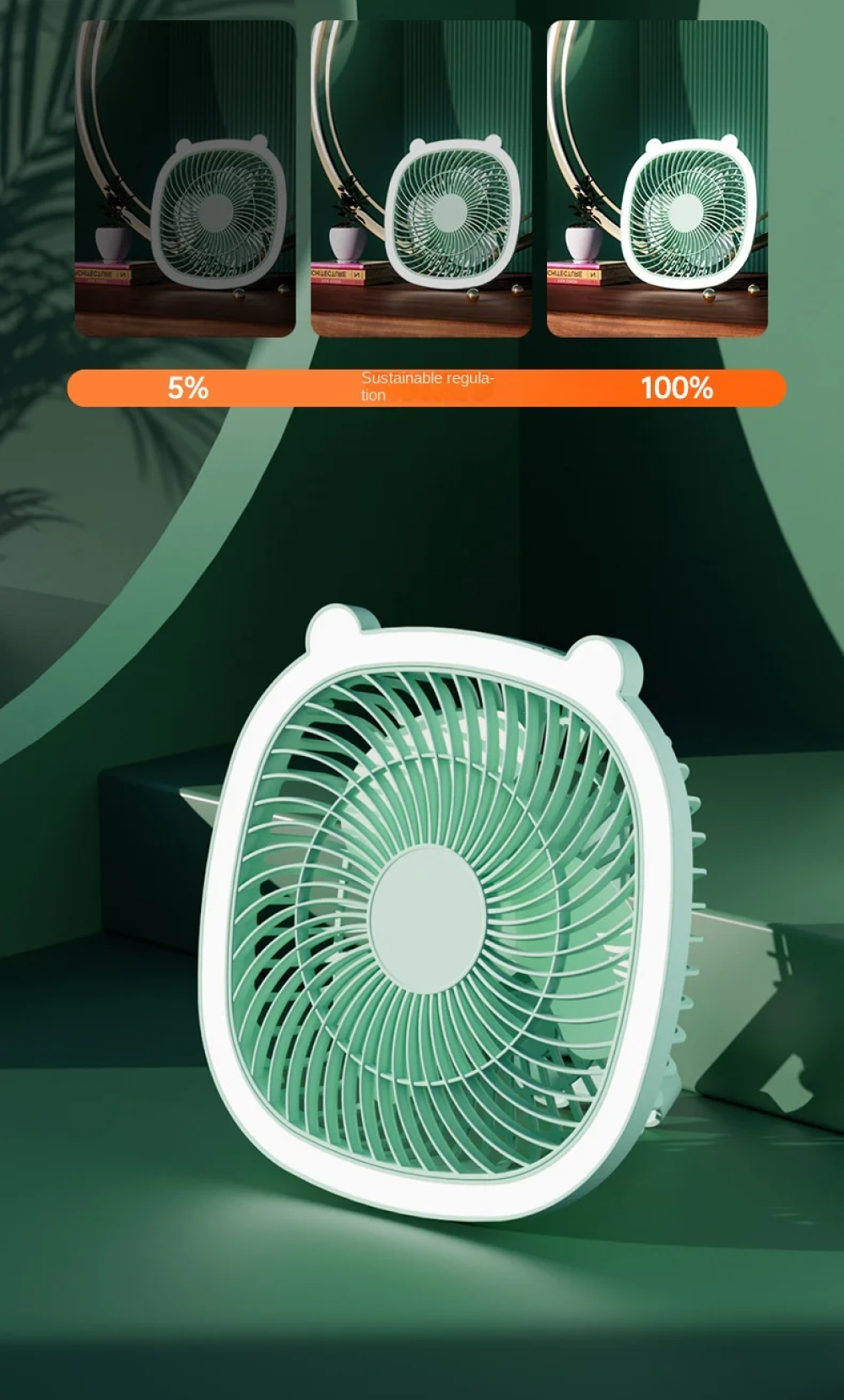 VENTILADOR CAMPING RECARGABLE PORTATIL LED MANO RONDON - 5